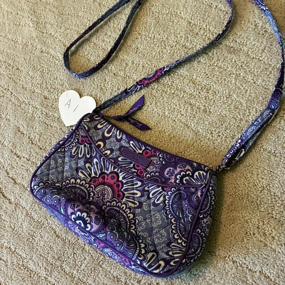 Vera Bradley Small Crossbody Lilac Tapestry Purse Quilted Floral Whimsical
